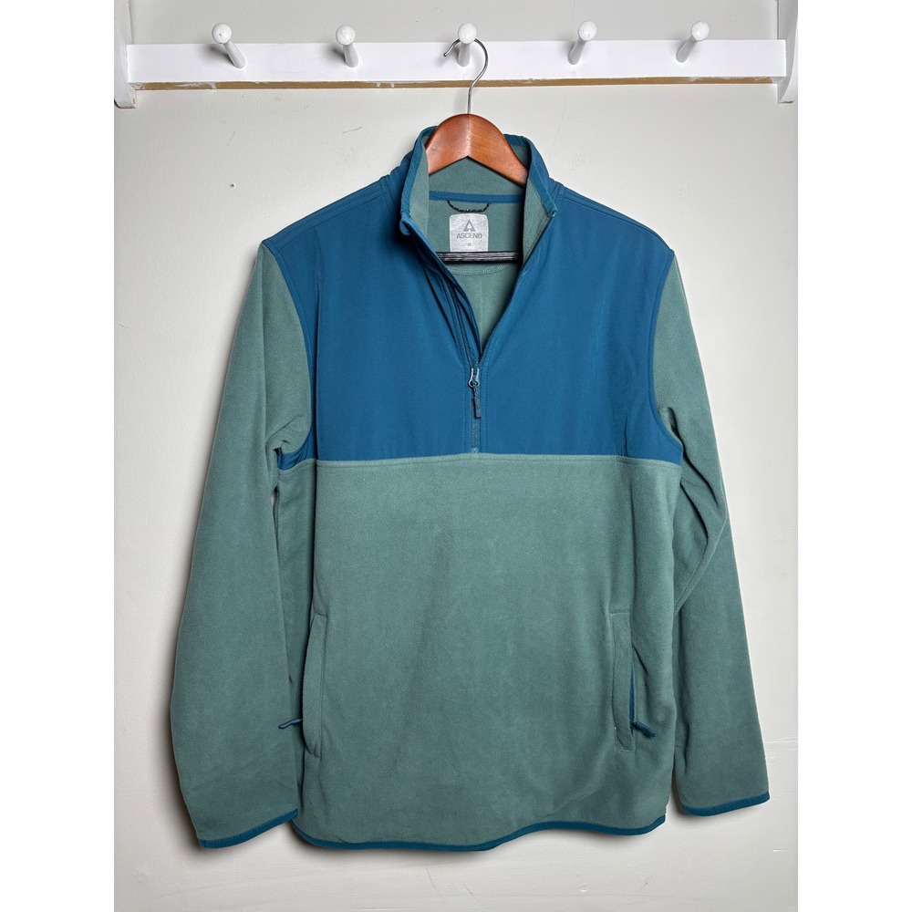 Ascend Men's Teal Blue Colorblock Quarter Zip Fleece Pullover Medium